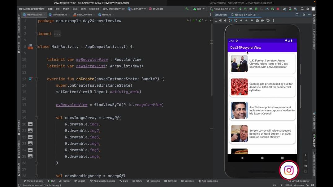 25. Recyclerview Part 2 _ Item Click Action _ Android Tutorials in Hindi_Full-HD