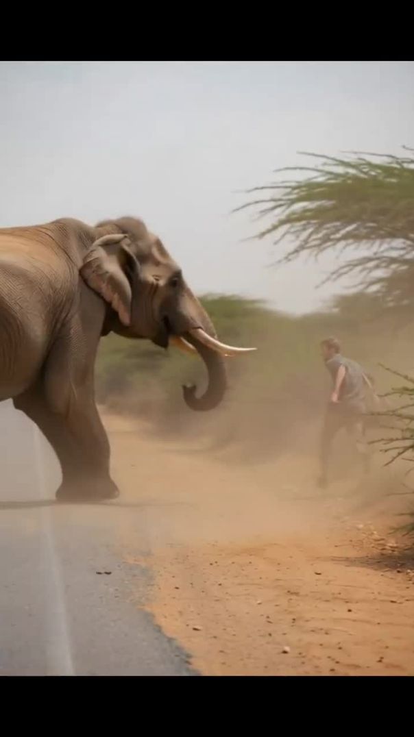 Elephant chased but man outran it cleverly!