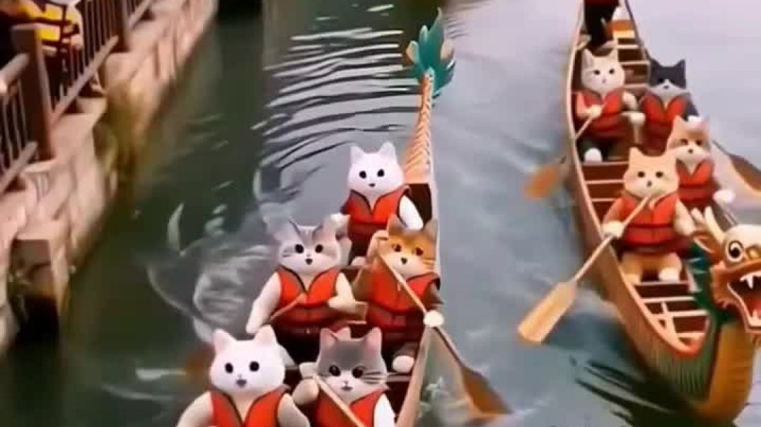 ⁣Boat rase and cat