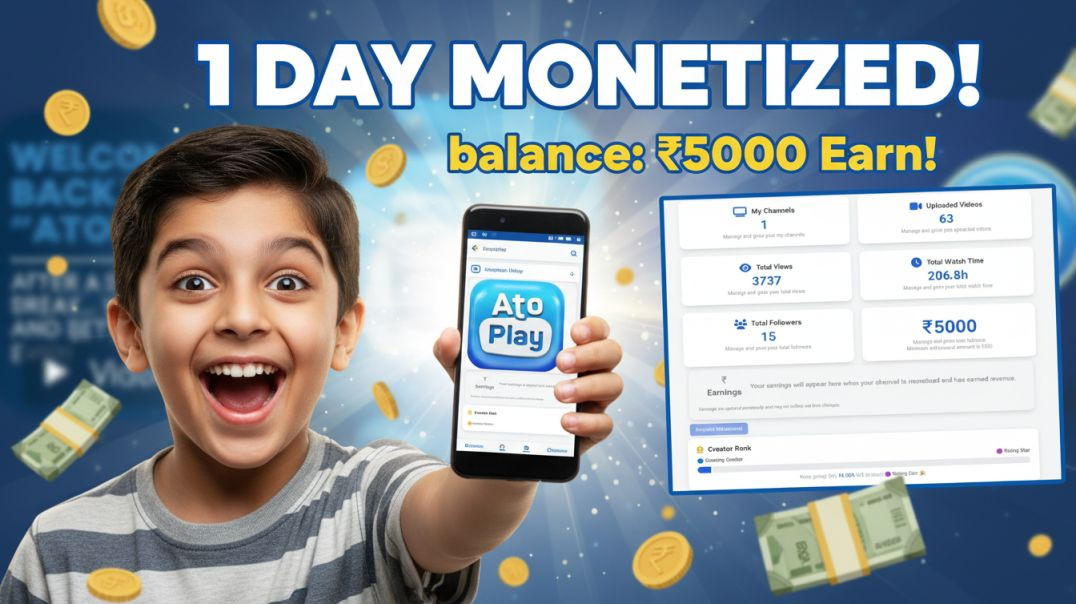 ⁣AtoPlay का धमाका 💥 1 Day में Monetization शुरू! Real Proof