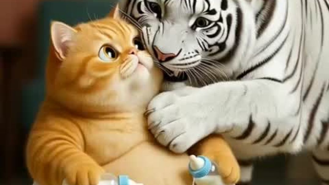 ⁣Cat steals Tiger baby #funny #funnyanimal #catlove