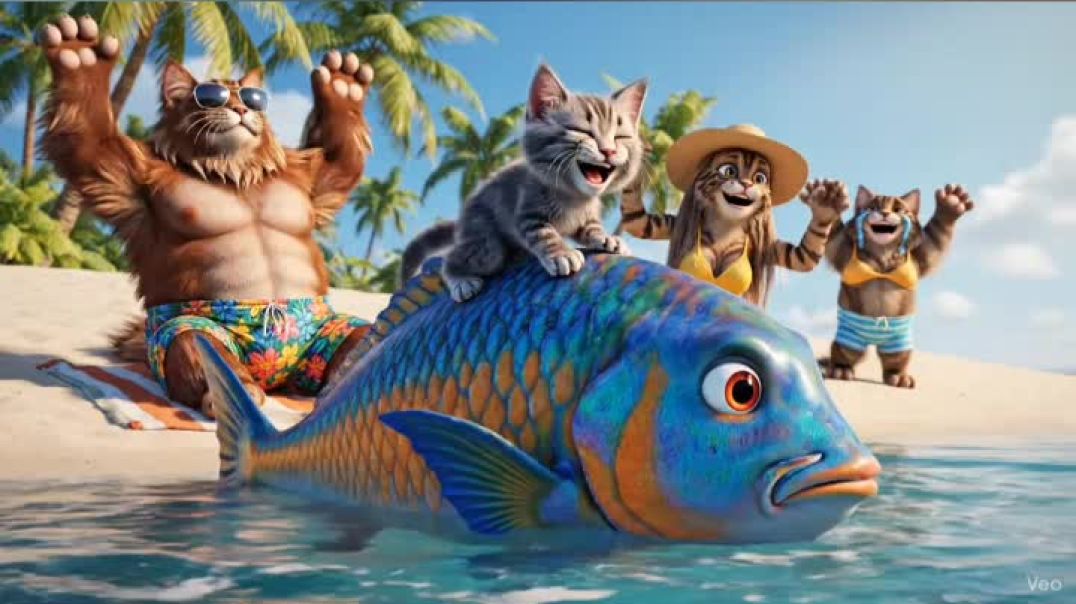 ⁣Cat Family on beach