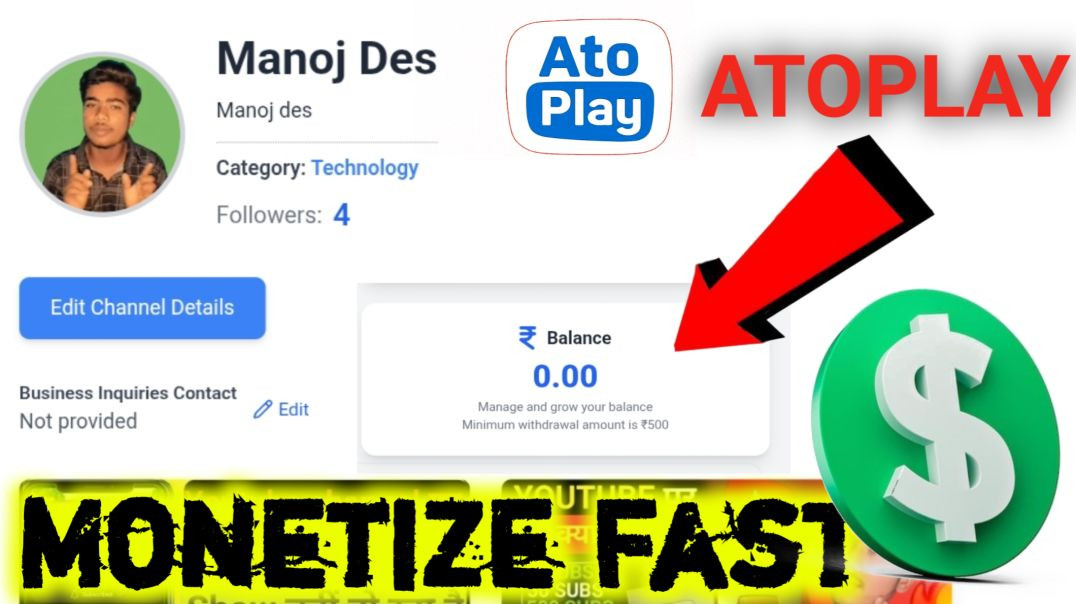⁣AtoPlay Channel Monetize कैसे करें जल्दी | 2025 में AtoPlay से पैसे कमाने का तरीका