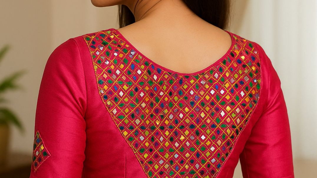 pink blouse mirror embroidery design