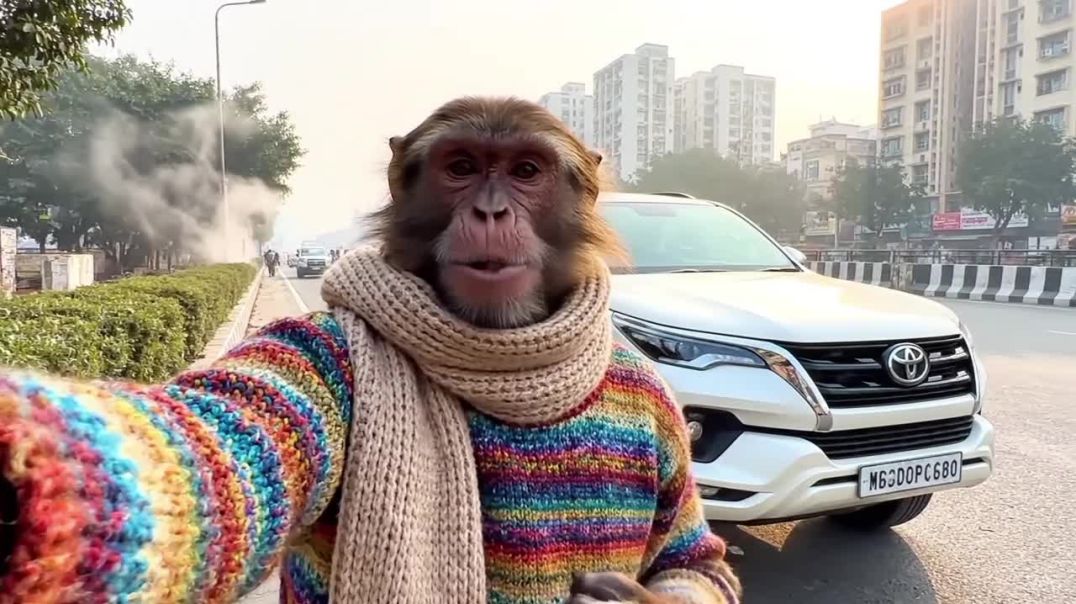 ⁣इंसान जैसा बंदर 😲 Fortuner के साथ | Winter Morning Vlog | Viral Monkey Vlog