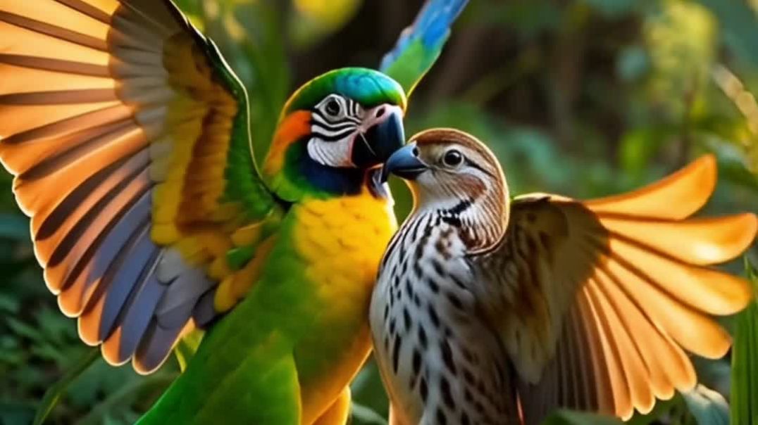 Parrot and sparrow friendships eachother 🦜🎄