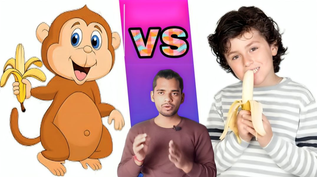 ⁣Humen VS Monkeys Way of Eating Banana | Monkey | Human | AC Prashant