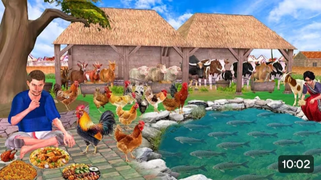 ⁣मुर्गी_बकरी__मछली_Integrated_Goat_Chicken_and_Fish_Farming_Hindi_Kahaniya_Moral_Stories(360p)