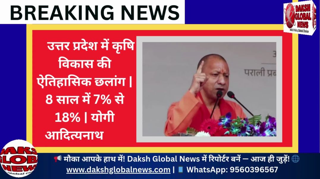 ⁣उत्तर प्रदेश में कृषि विकास की ऐतिहासिक छलांग  8 साल में 7% से 18%  योगी आदित्यनाथ