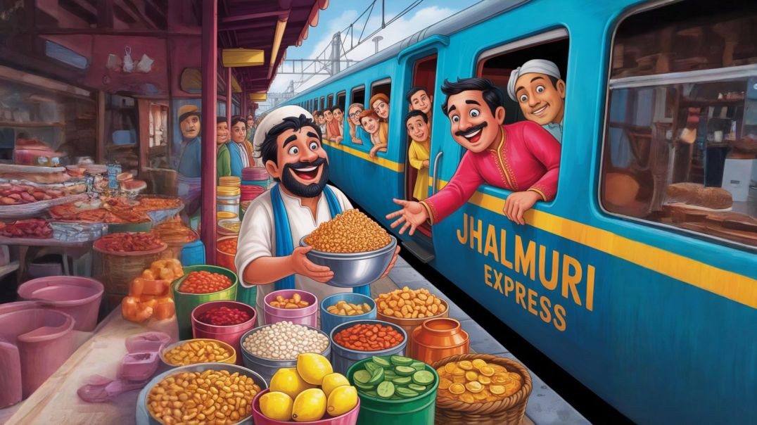 ⁣Train Platform पर Smart 🤓Jhal Muri वाला Hindi kahaniya