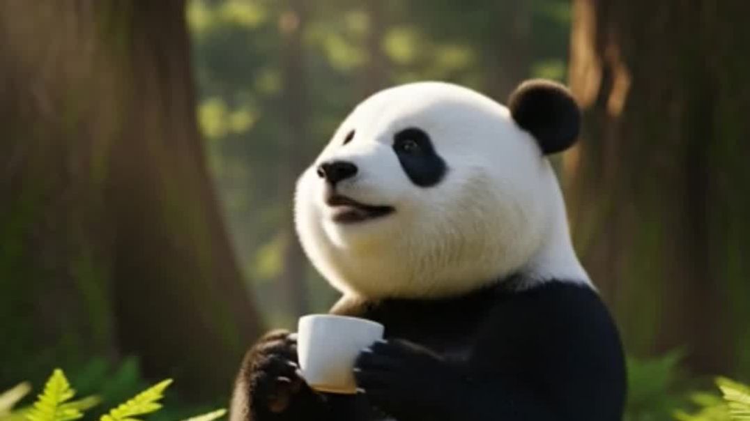 ⁣Cute panda drinking coffee in the evening #trending #panda #evening