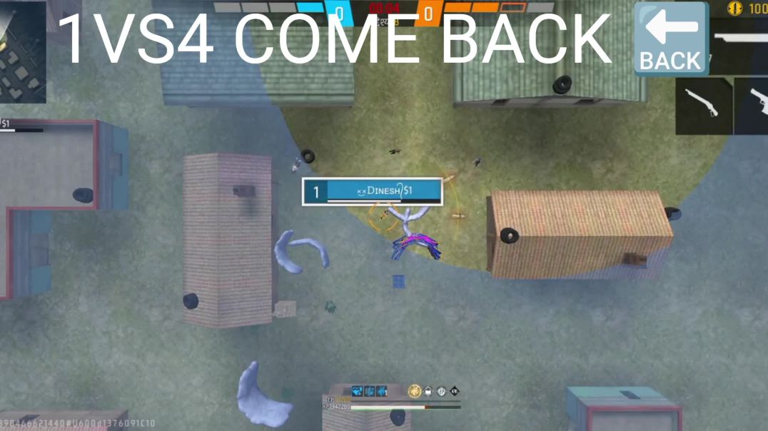 ⁣Free fire game play 1VS4 COME BACK 🔙 free fire 🔥 FF FFLOVER 👿