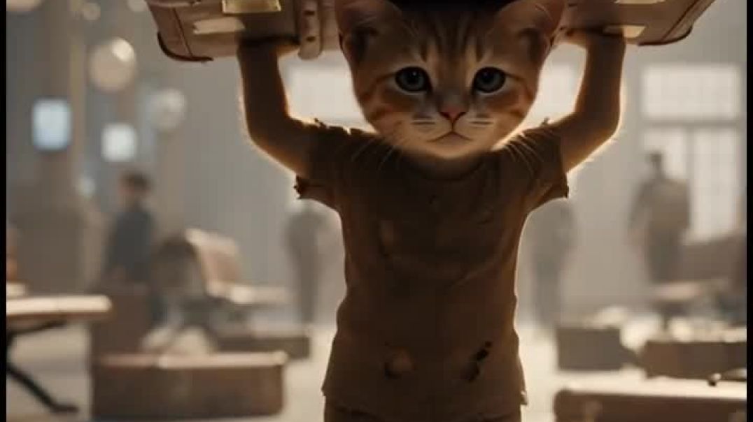 ⁣A cute baby cat worked hard for a 🪭