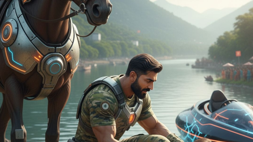 ⁣Army soilder save small children