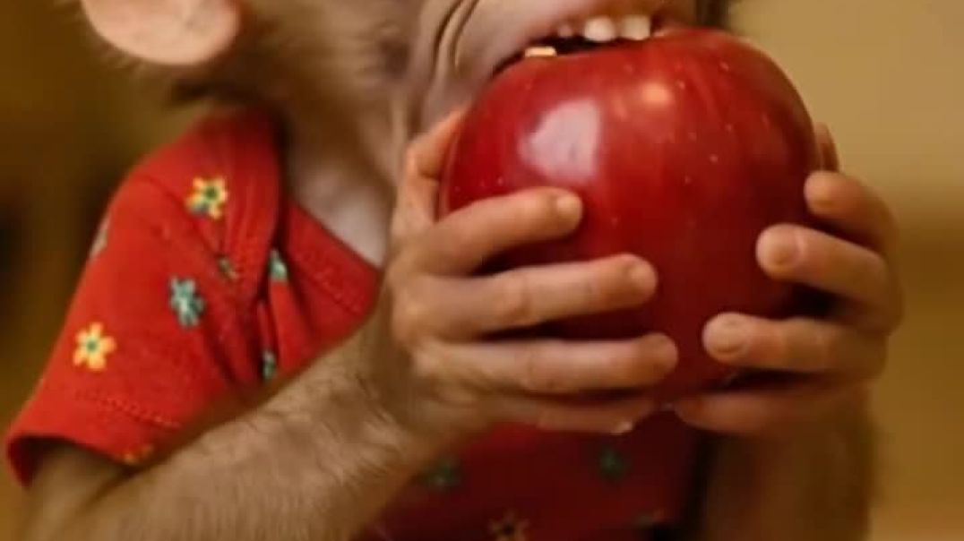 ⁣दुनिया का सबसे क्यूट बेबी मंकी 🍎 सेब खाकर हंस पड़ा 😂 | Heart Melting Cute Monkey Video #shorts