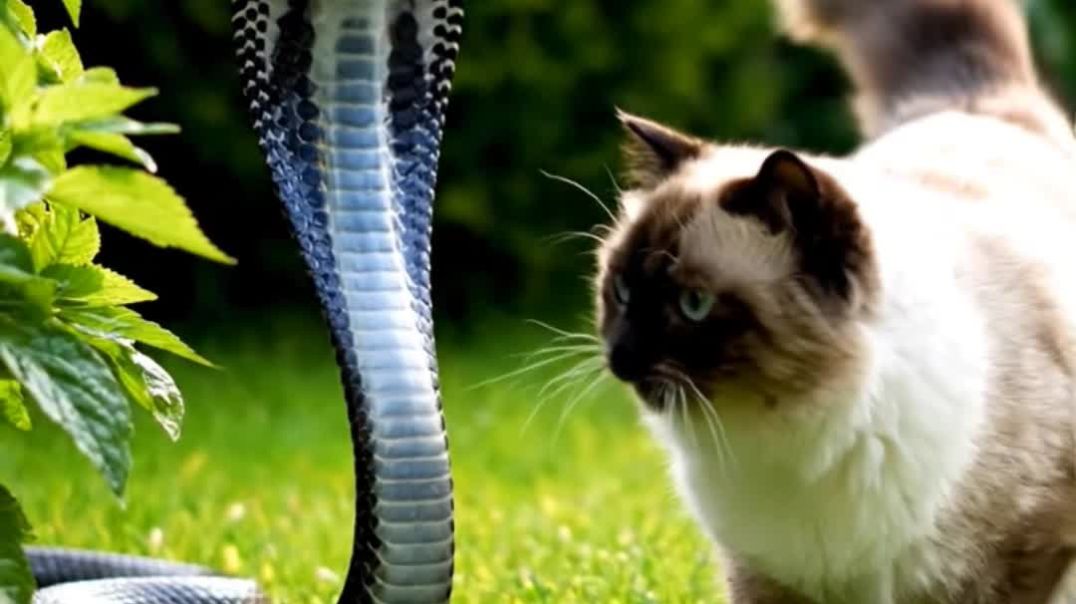 ⁣King Cobra snake vs Cat