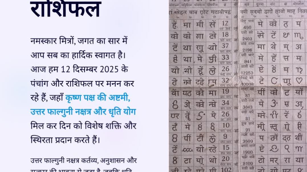 ⁣12 दिसम्बर 2025 का पंचांग तथा 12 राशियों का विस्तृत राशिफल | कृष्ण पक्ष अष्टमी, उत्तर फाल्गुनी नक्षत