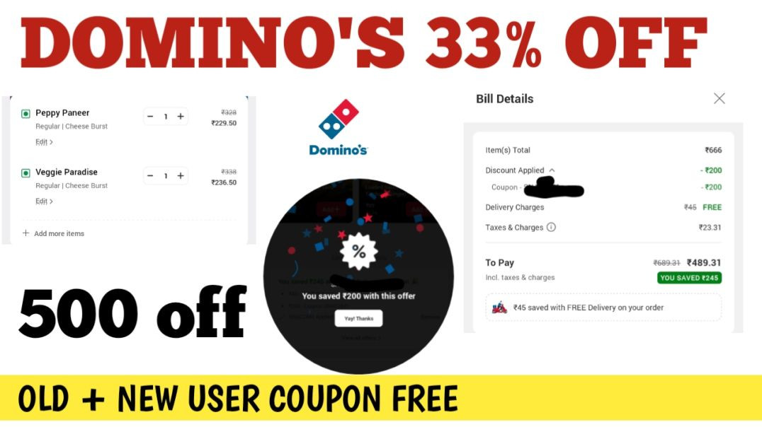 ⁣Domino's 33% off || dominos coupon code today || domino's pizza offer