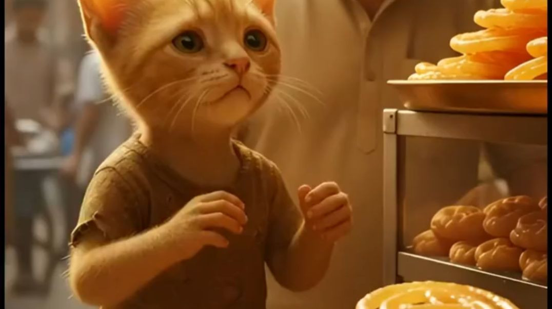 ⁣A cute baby cat worked hard for sweets ❤️