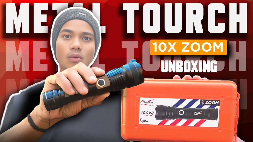 ⁣24 Energy 400W LED Flashlight Unboxing Powerful Long Lasting Torch Zoom Focus Test