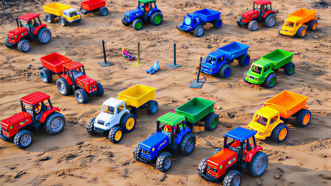 रंग-बिरंगे खिलौना ट्रैक्टर 🚜 | Toy Tractor Trolley Sand Play 4K