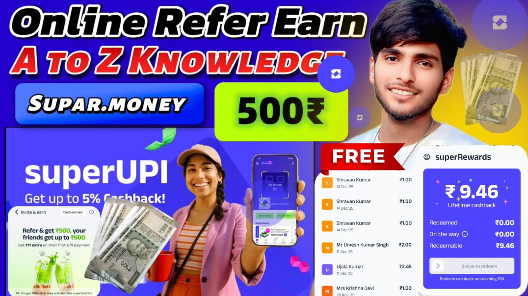 ⁣Refer earn 500₹ | online #earning | #super.money | #referearn apps | refer earn upi | #justhelping