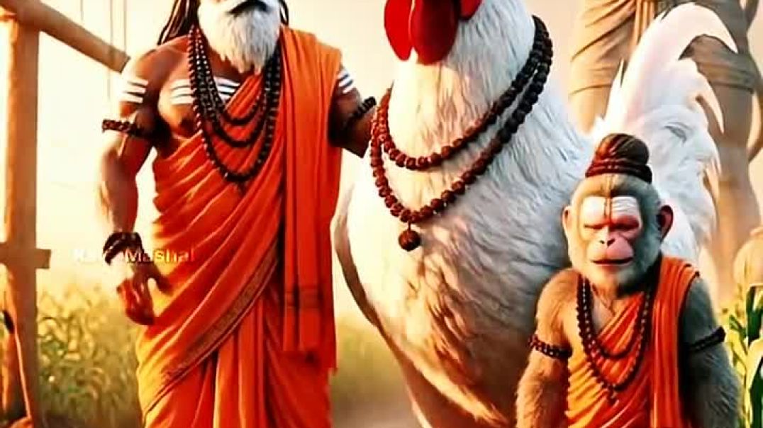 ⁣बरसाती सुबह — मुर्गे से प्रेम और बंदर की शरारत #hanuman #devotional #bhakti #monkey #villagelife