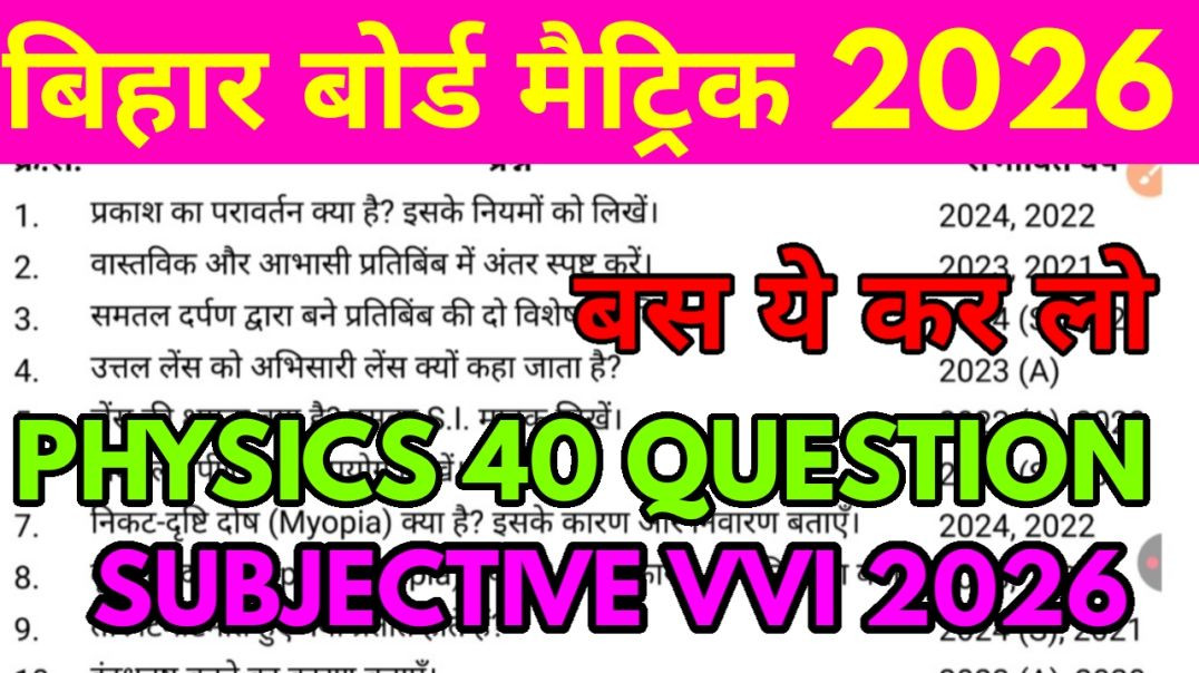 10th Vvi questions physics 2026 exam