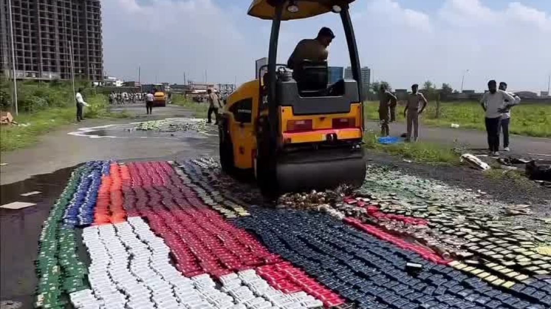 ⁣Foreign Liquor destroyed by Surat Police