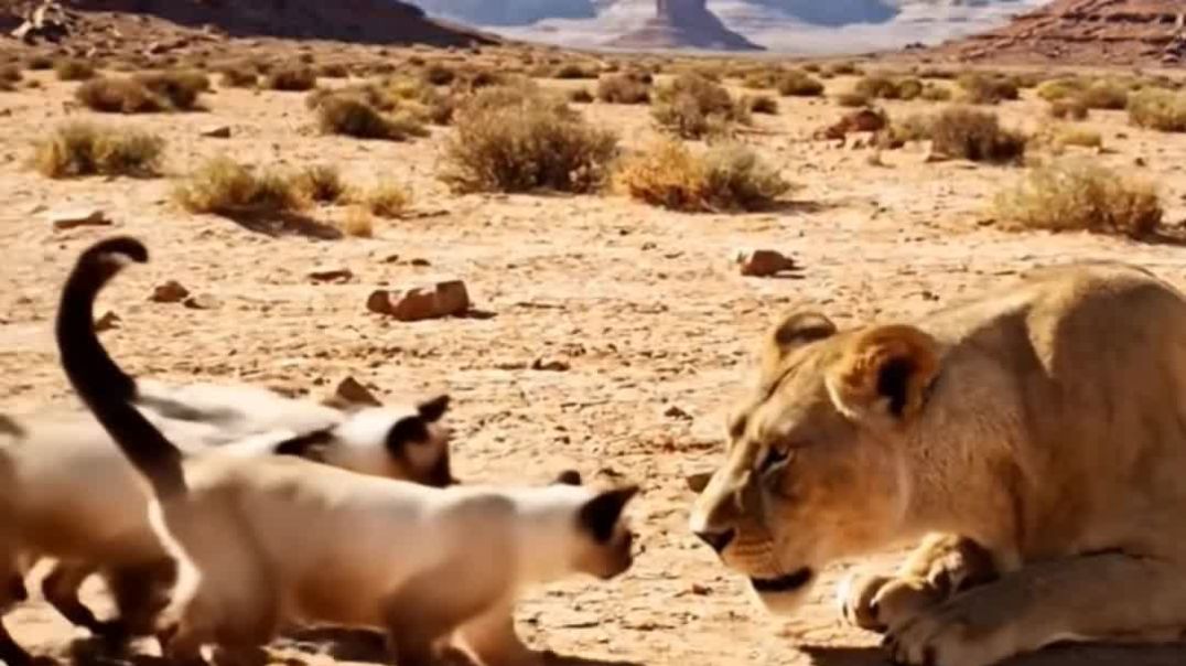 ⁣Lion vs Cat Fighting