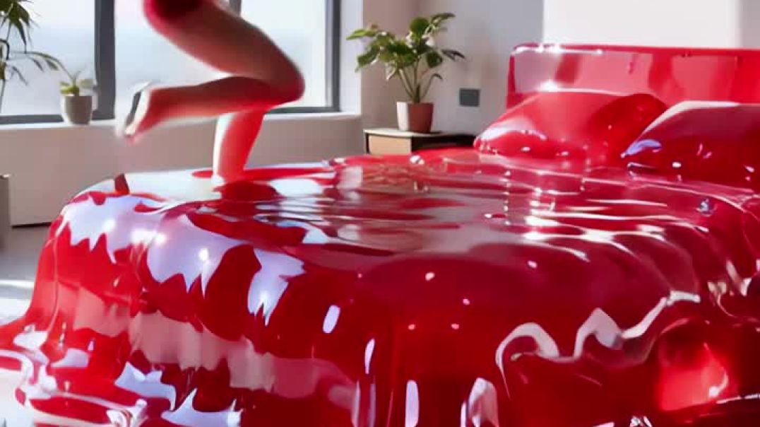 glossy red jelly bed