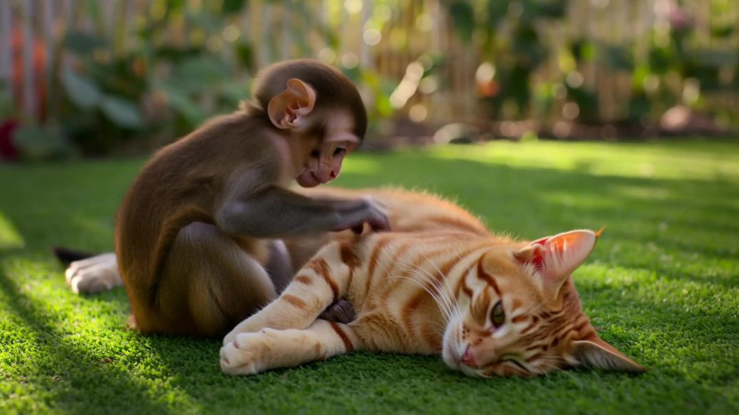 ⁣Monkey and cat video