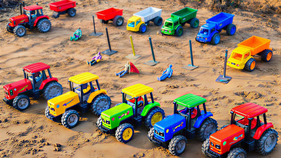 रंग-बिरंगे खिलौना ट्रैक्टर 🚜 | Toy Tractor Trolley Sand Play 4K