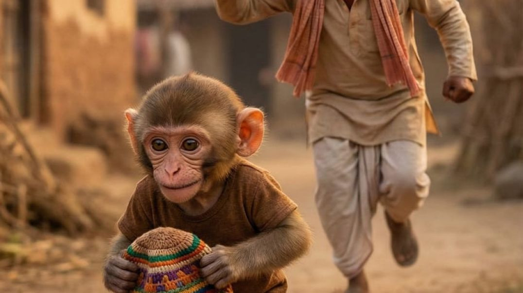 ⁣A baby monkey sad video