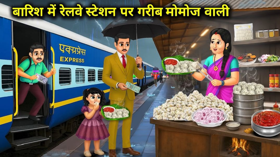 बारिश_में_रेलवे_स्टेशन_पर_गरीब_मोमोज_वाली____Poor_Momos_At_Railway_Station_In_Rain____Cartoon_Video(