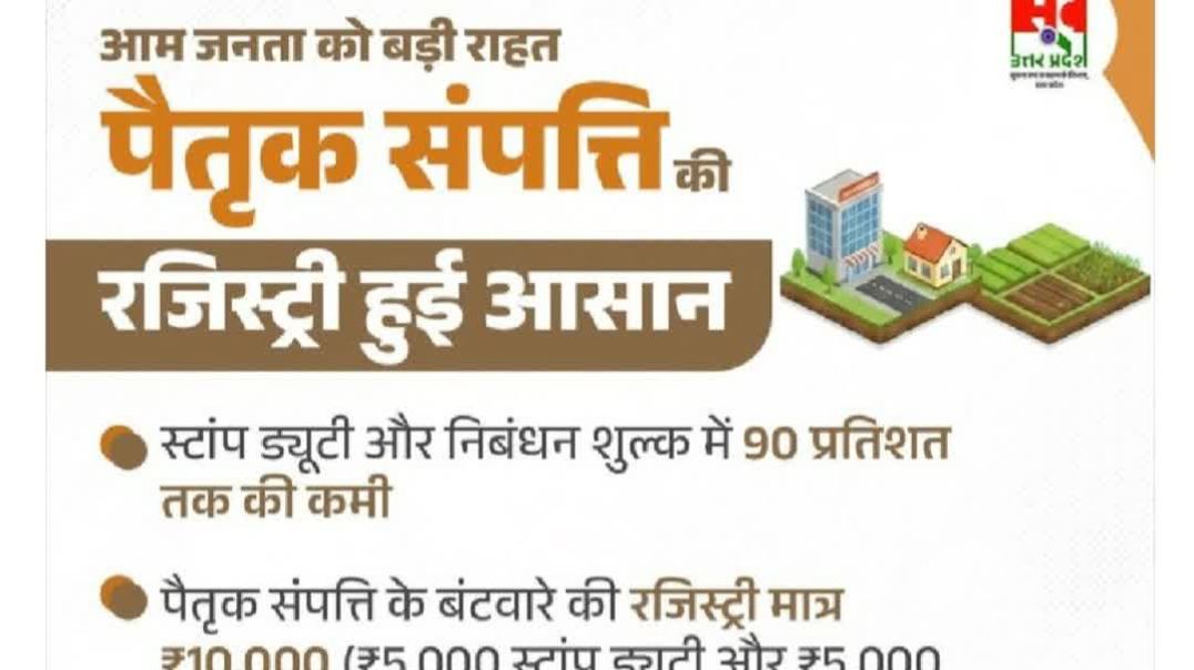⁣⁣उत्तर प्रदेश में पैतृक संपत्ति की रजिस्ट्री अब सिर्फ ₹10,000 में!
