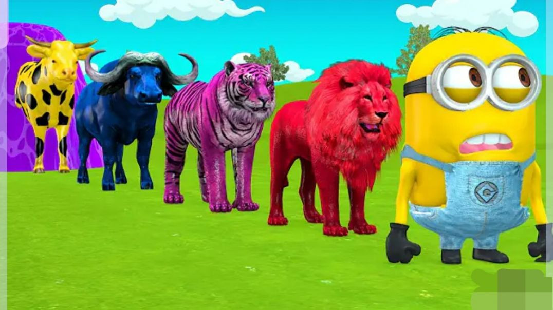 ⁣5_Giant_Duck_Cartoon,Cow,Elephant,Tiger,Lion,Dinosaur_Paint_Wild_Animals_Crossing_Fountain_Animation