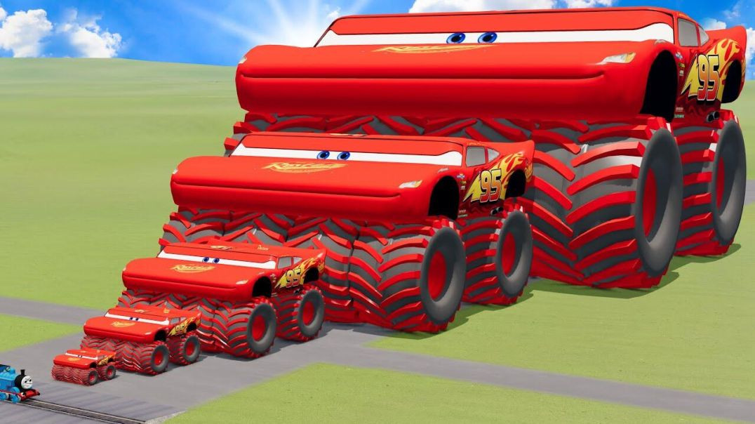 ⁣Big & Small Wide-Body Monster Truck Version Lightning McQueen VS Thomas Train