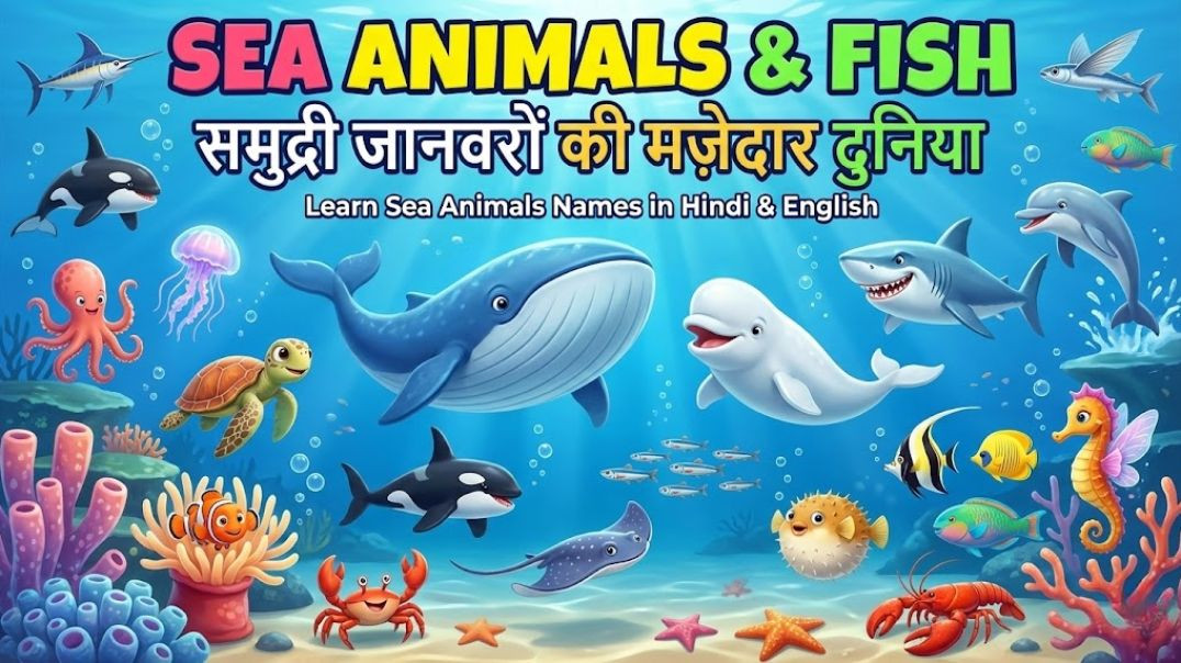 ⁣Sea Animals & Fish | समुद्री जानवरों और मछलियों के नाम | Learn in Hindi & English