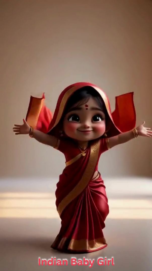 ⁣⁣Pixar Style Indian Baby Girl in Red Saree Cute Look 👶🌸✨