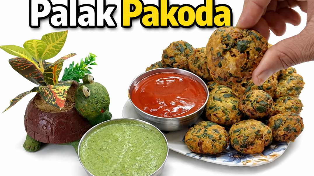 ⁣Crispy Palak Pakoda Recipe