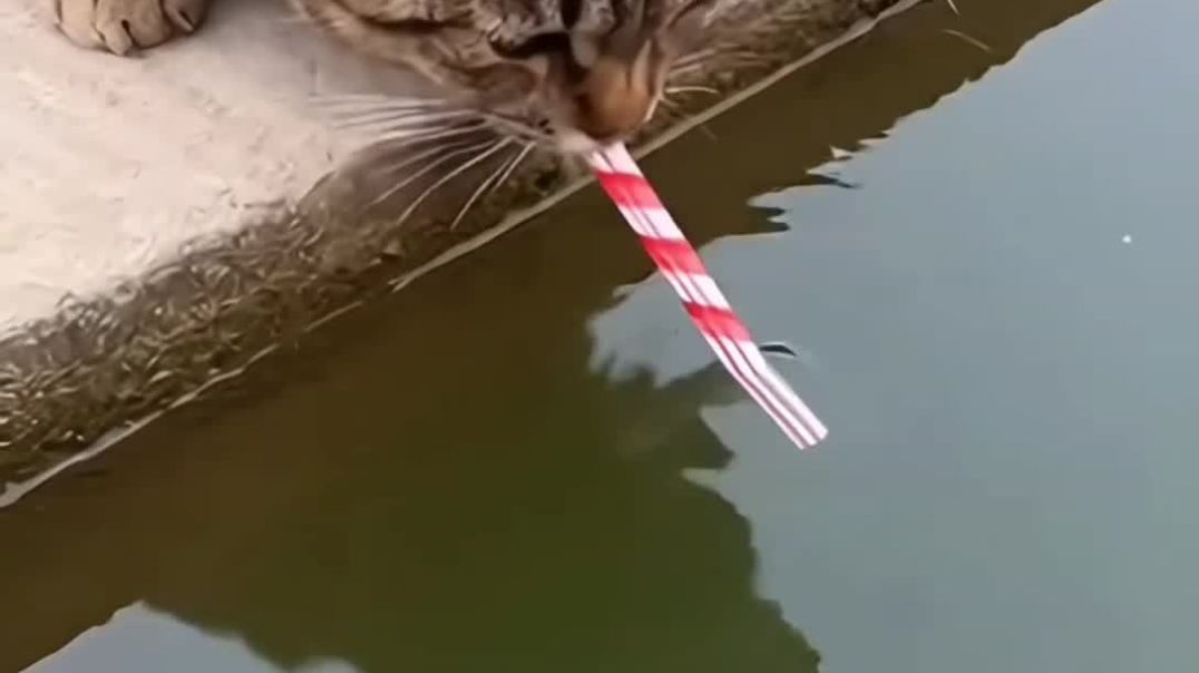 ⁣बिल्ली ने पकड़ा मछली को