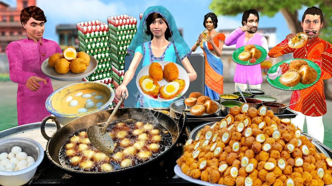 ⁣Crispy Egg Bajji Famous Indian Street Food Yummy Anda Bajji Comedy Hindi Kahaniya Moral Stories