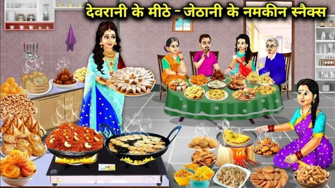 ⁣देवरानी के मीठे -जेठानी के नमकीन स्नैक्स _Hindi Cartoon Stories_Sister-in-law sweets - Sister-in-law