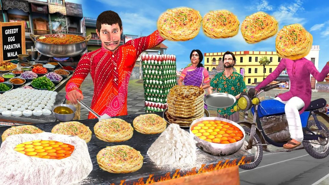 ⁣Greedy Egg Paratha Wala | Tasty Street Food Egg Paratha | Comedy Hindi Kahaniya Moral Stories