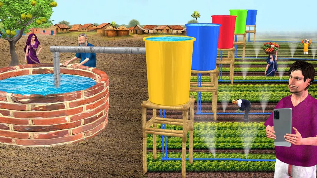 ⁣Borewell Se Bucket Irrigation देसी खेती का जुगाड़ Hindi Kahaniya