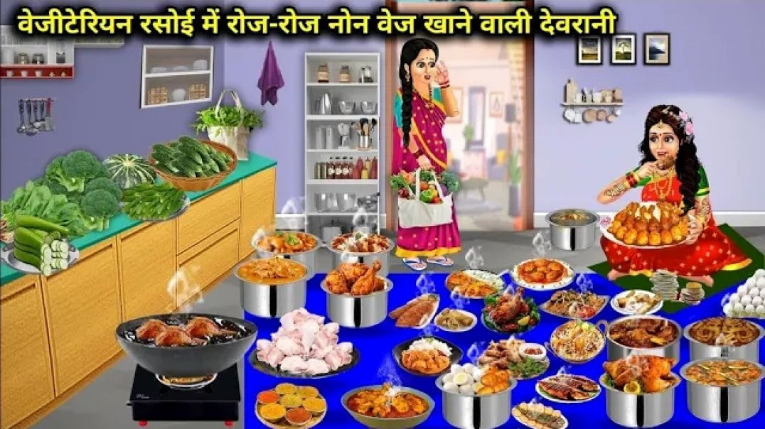 ⁣वेजिटेरियन रसोई में रोज-रोज नॉन वेजिटेरियन खाने वाली देवरानी_Cartoon videos_Devrani Who Eats Non vej