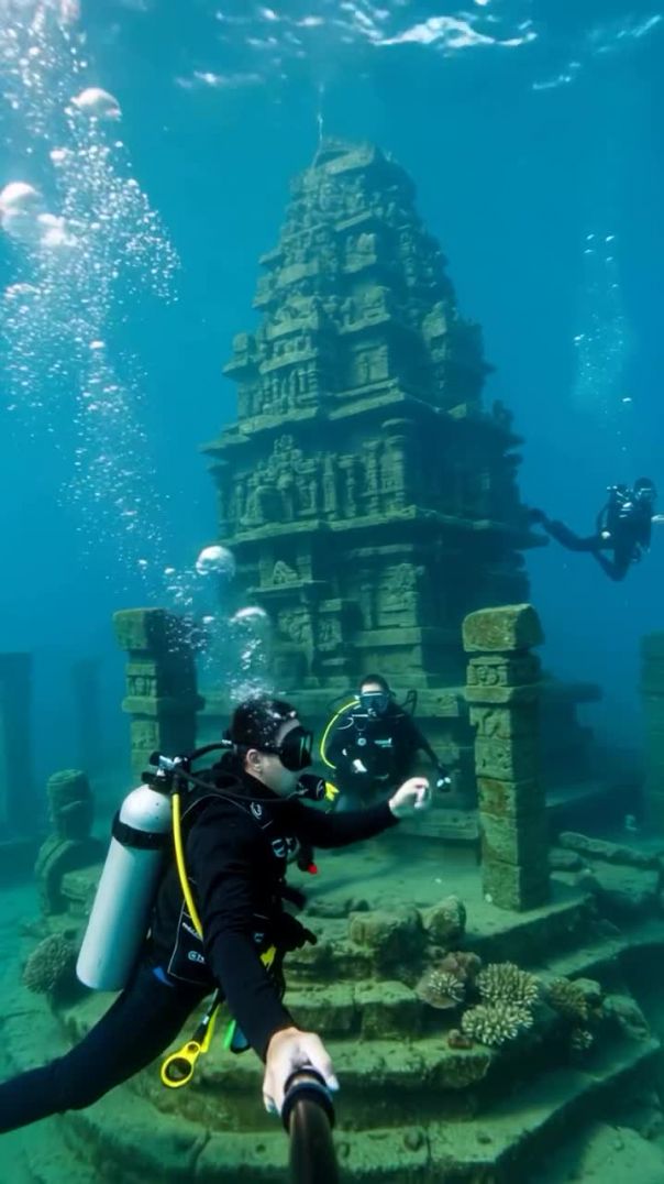 🌊 Anantashayana Awakens- Vishnu’s Sacred Sleep Beneath the Sea 🐍✨At sunrise, a team of Indian