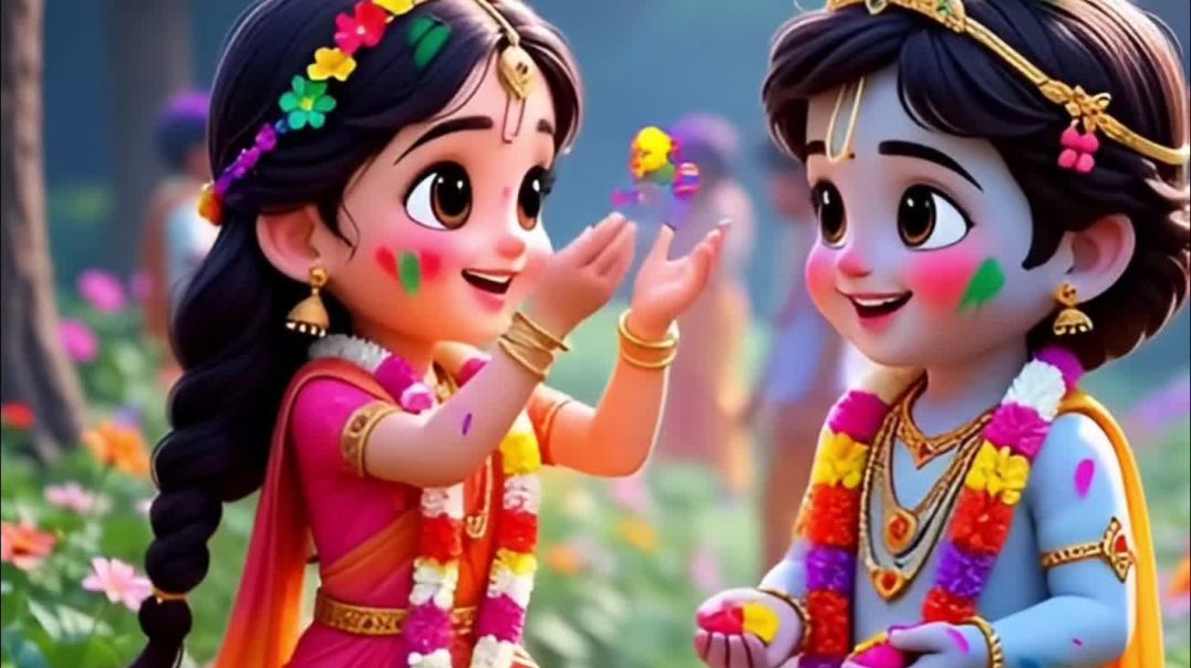 ⁣When Lord Krishna Colors Radha Rani with Love 💙🌸 | Divine Holi of Radha Krishna ✨