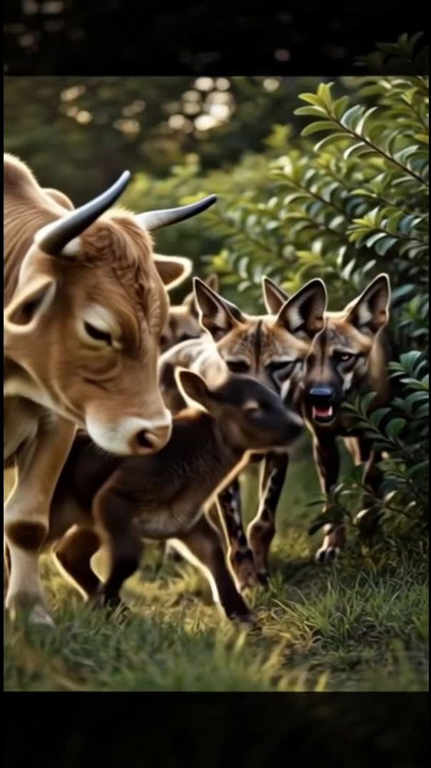 Mother Cow vs Wild Dogs